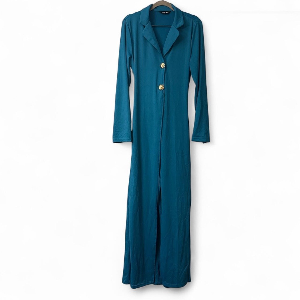 ChicMe Women's Teal Pantssuit with Gold Button Detail. Built in Pants